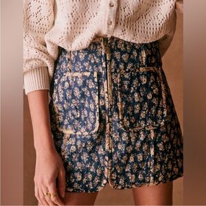 Sezane Navy Blue Floral Mini Skirt with Cream Trim, Foxy skirt